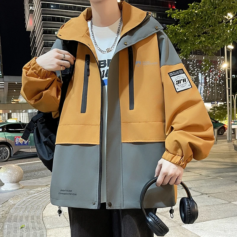 秋冬季新款港风外套男孩加绒加厚潮流连帽夹克衫青少年休闲褂子