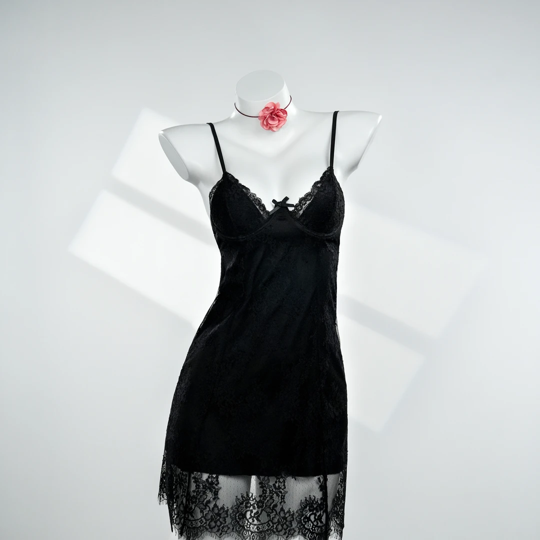 【售罄】月色【90-220斤】GR高级法式镂空气质性感大码睡裙 P4058