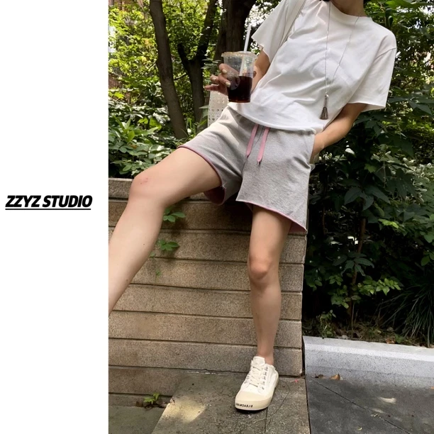 【ZZYZ】“高尔夫女孩”灰粉卷边短裤女款夏季新款时尚百搭运动裤子