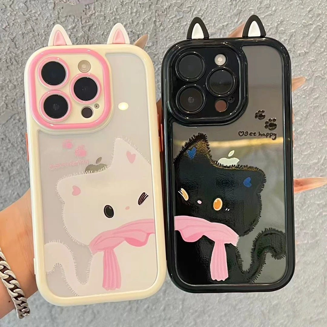 奥菲顿立体耳朵猫咪贴贴适用苹果16奶油手机壳华为vivo小米15oppo