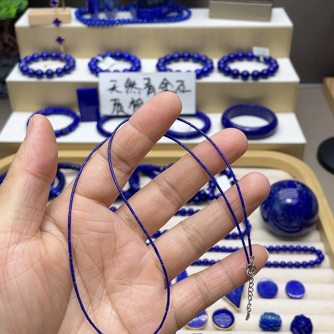 银S925镶嵌青金石项链1mm