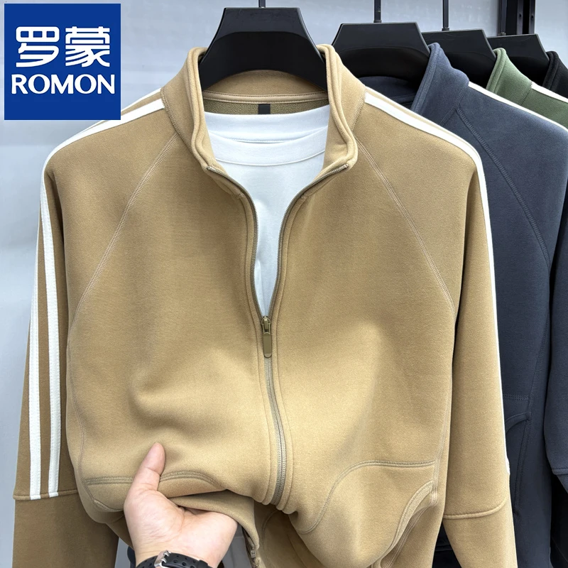 罗蒙立领开衫摇粒绒夹克男士秋冬款加厚抓绒卫衣休闲运动外套上衣