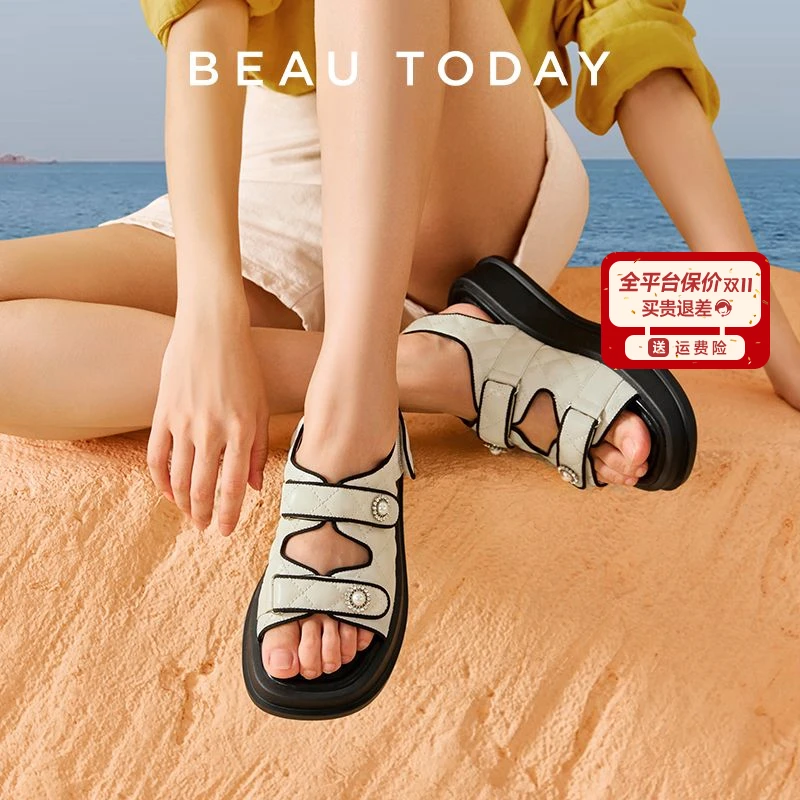BeauToday真皮厚底超轻法式小香风凉鞋女新款轻奢鞋子