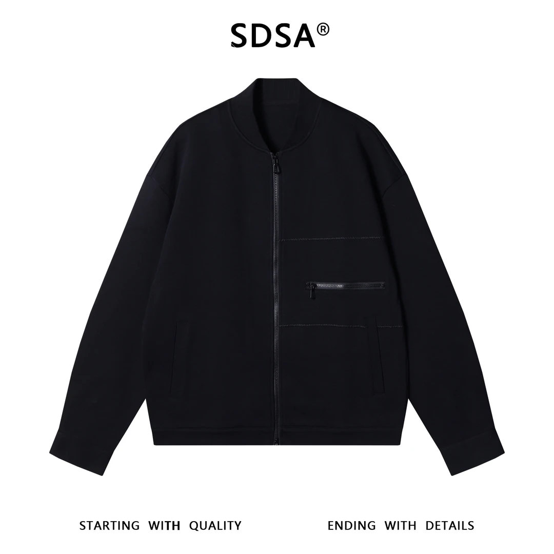 SDSA男士秋冬新款痞帅男装痞帅棒球领拉链立领卫衣美式重磅外套
