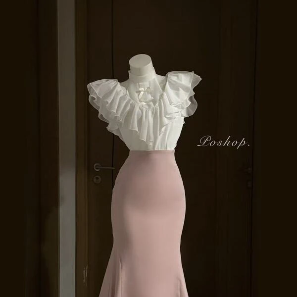 东方轻仓微瑕 清楚系鱼尾裙套装 小香风飞袖上衣 甜美百搭