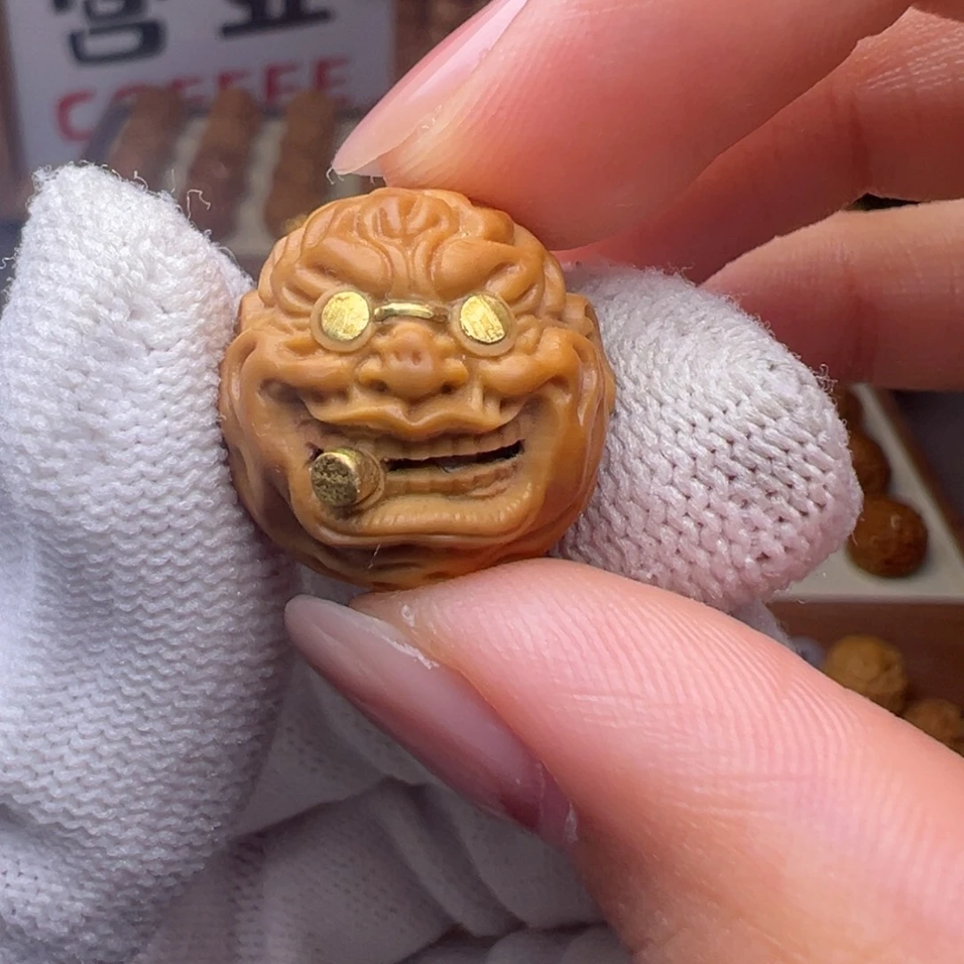 把件猴头核桃镶嵌款烟鬼全品有正常封口线