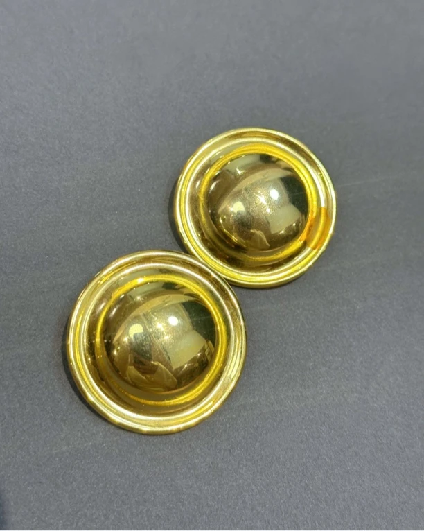 铜合金耳饰 Vintage素金圆形大钮扣耳夹