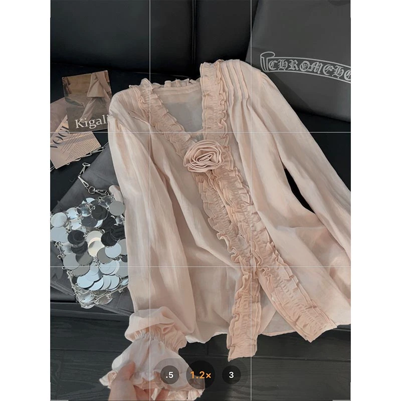 2025春夏款新中式国风改良粉色上衣女设计感圆领斜襟刺绣雪纺衬衫