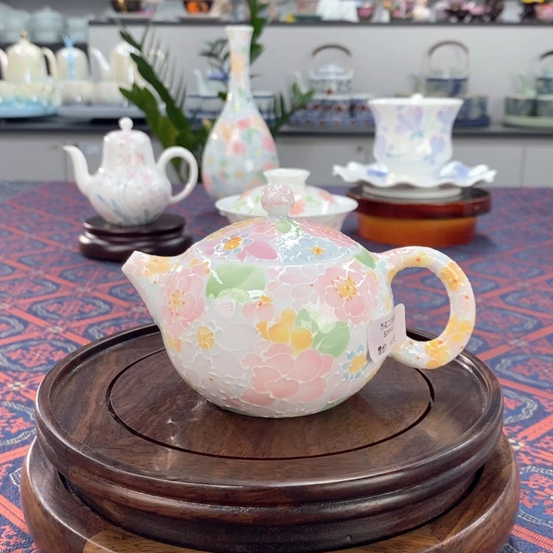万花茶壶手绘釉下彩高温瓷