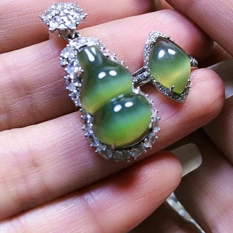 和田玉银S925镶嵌挂件