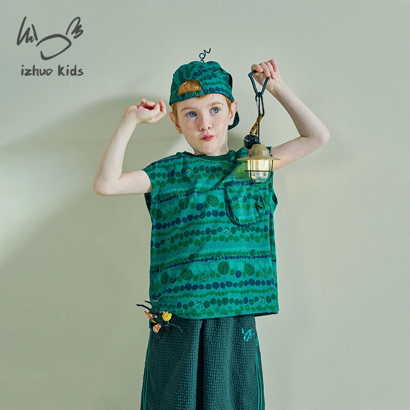 小日着无袖背心2025新款夏季中大男女薄纯棉酷潮外穿上衣TD2157T4