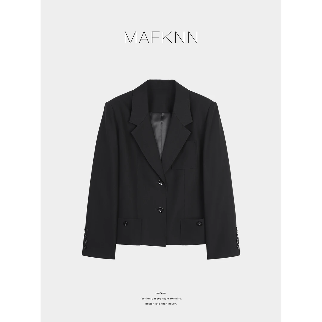 MAFKNN/玛肯时尚休闲简约纯色百搭纽扣西装外套MK13108