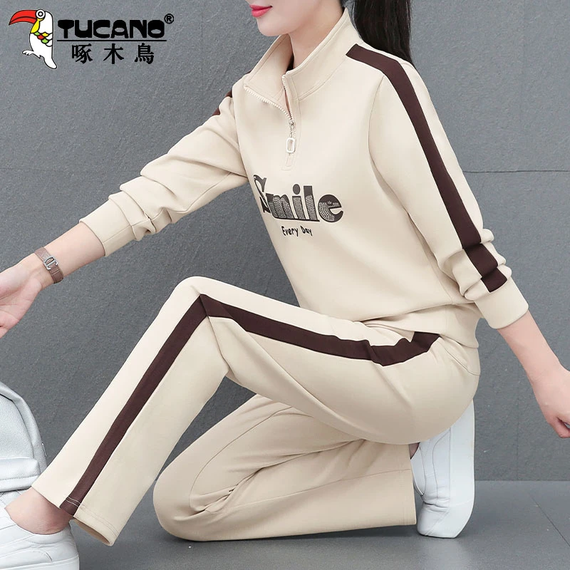 【官方】啄木鸟运动套装女春秋2025新款时尚洋气休闲立领卫衣两件套