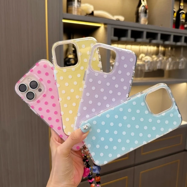 简约ins百搭波点适用苹果iPhone16/13手机壳独立按键圆框硬背软边