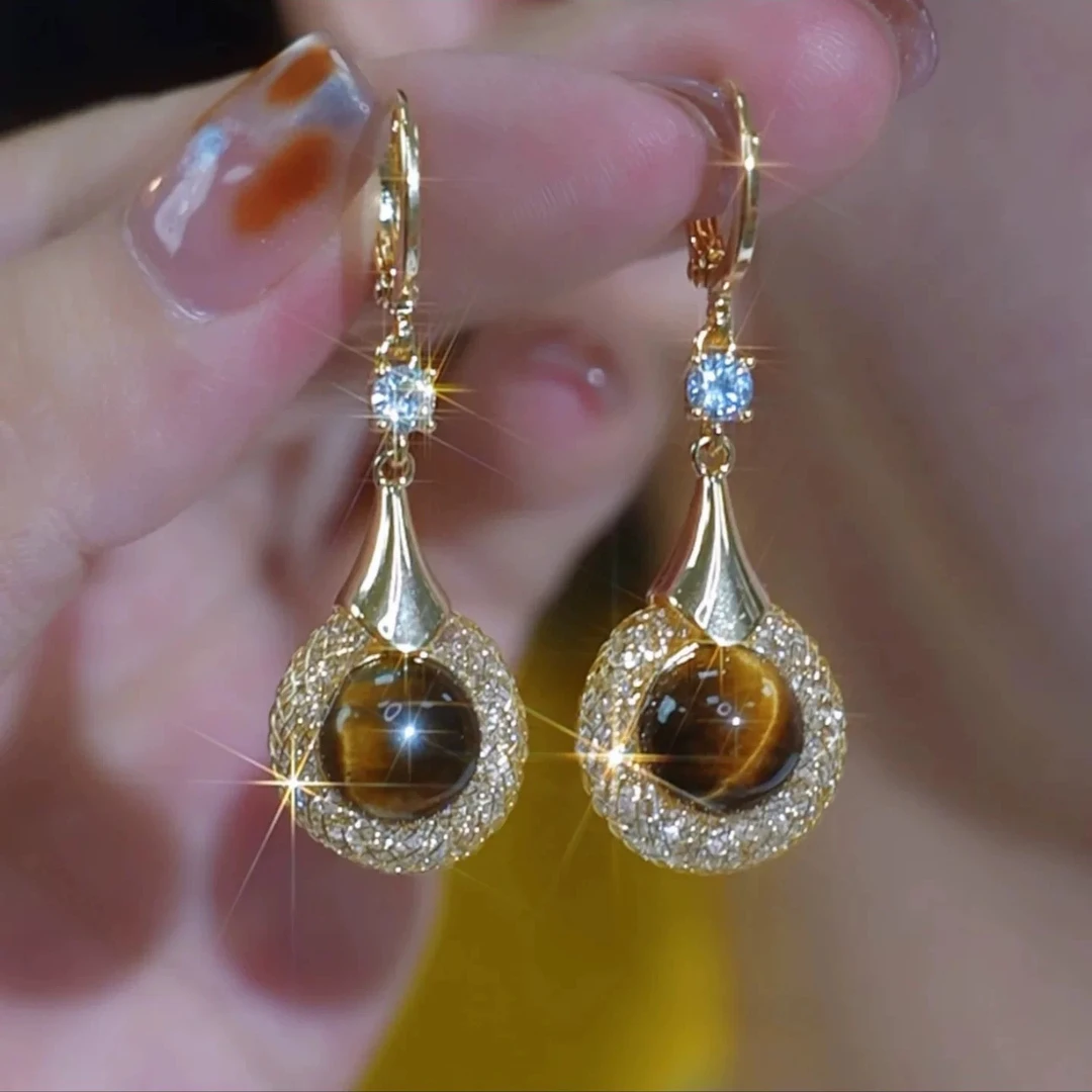 铜合金合成锆石耳饰  【79号】流行饰品美拉德气质百搭精致复古耳环