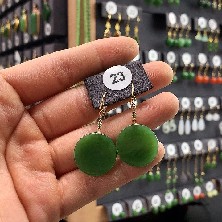 和田玉耳饰18K金镶嵌