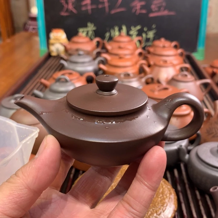 紫砂茶壶原矿紫泥汉扁120cc