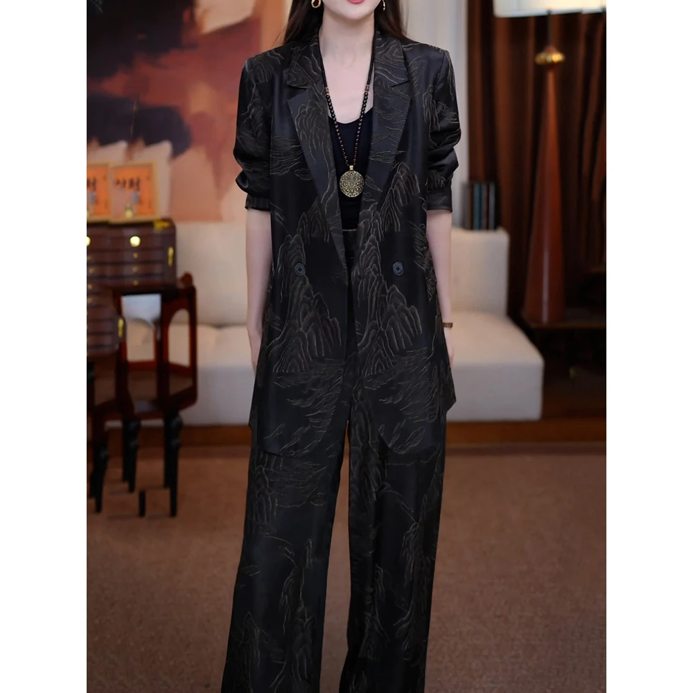 高级感轻奢洋气裤套装女2025秋季新款通勤百搭西装领外套+阔腿裤