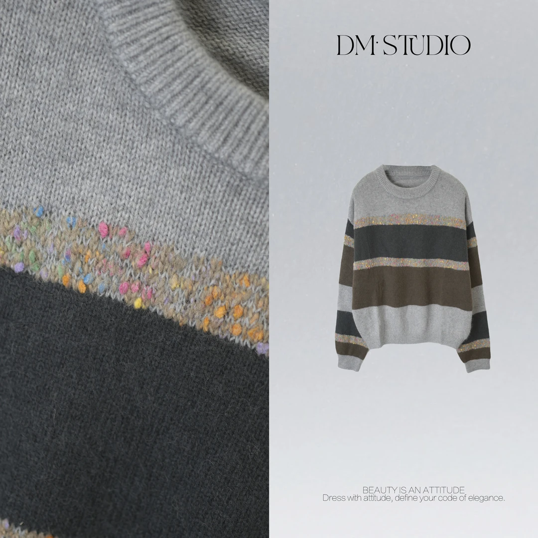 DEDM•STUDIO/小众慵懒减龄撞色重工钉钻针织毛衣2512ZZS/A691261