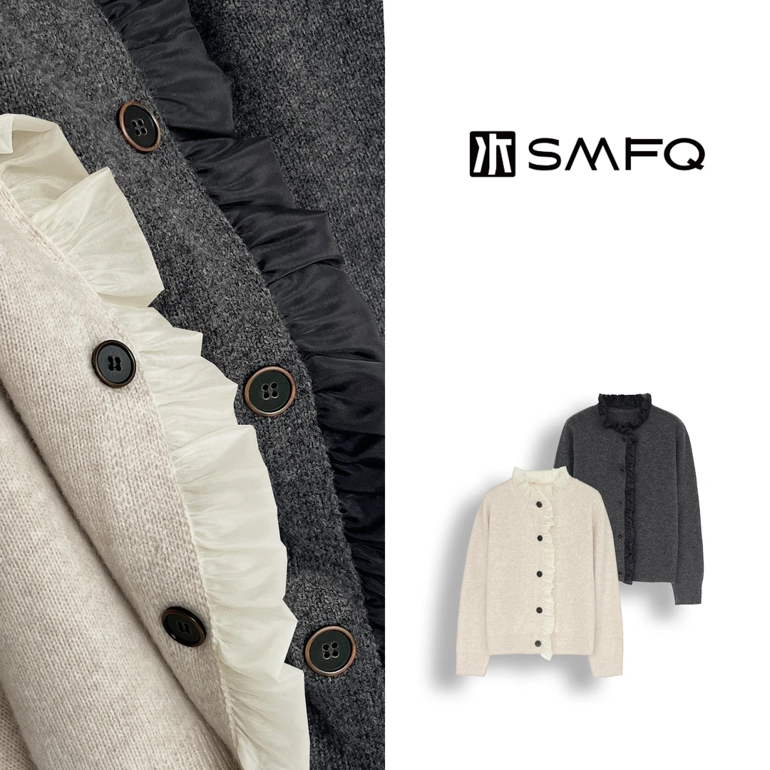 水木夫妻澳洲100%绵羊毛木奢感耳边装饰针织衫毛衣女上衣SM5801