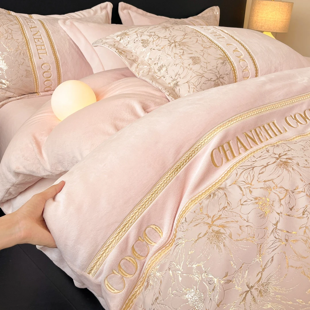 水星家纺高端冬季牛奶绒四件套加厚双面绒被套保暖毛绒珊瑚绒套件