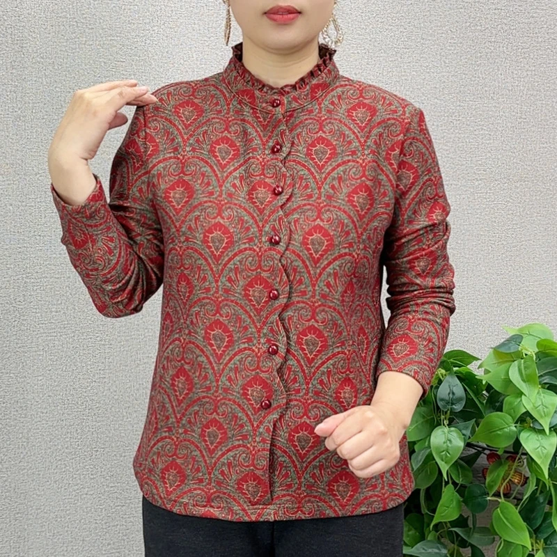 双面绒新款冬季妈妈装长袖小衫加绒中老年女装T恤套头保暖上衣