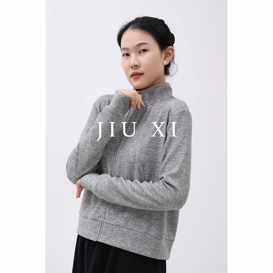 JIU XI【九月】质感立领显气质短款外套女 秋立领拉链开衫外套卫衣