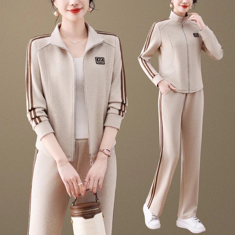 秋冬洋气妈妈运动套装女春秋2025新款高端品牌时尚宽松外套两件套