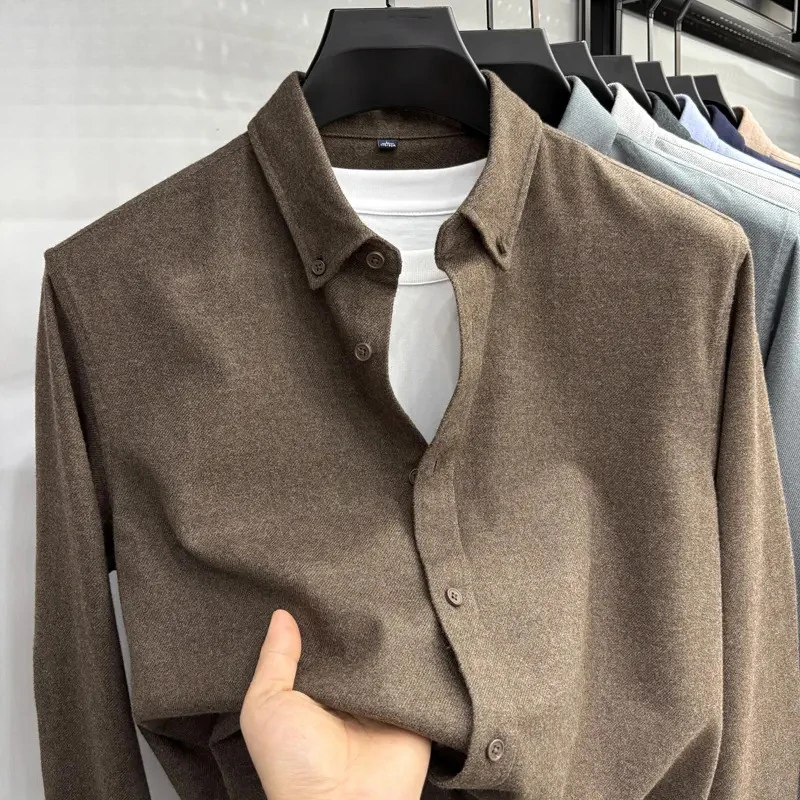 重磅磨毛莫代尔棉男士长袖衬衫秋冬新款商务休闲百搭时尚衬衣