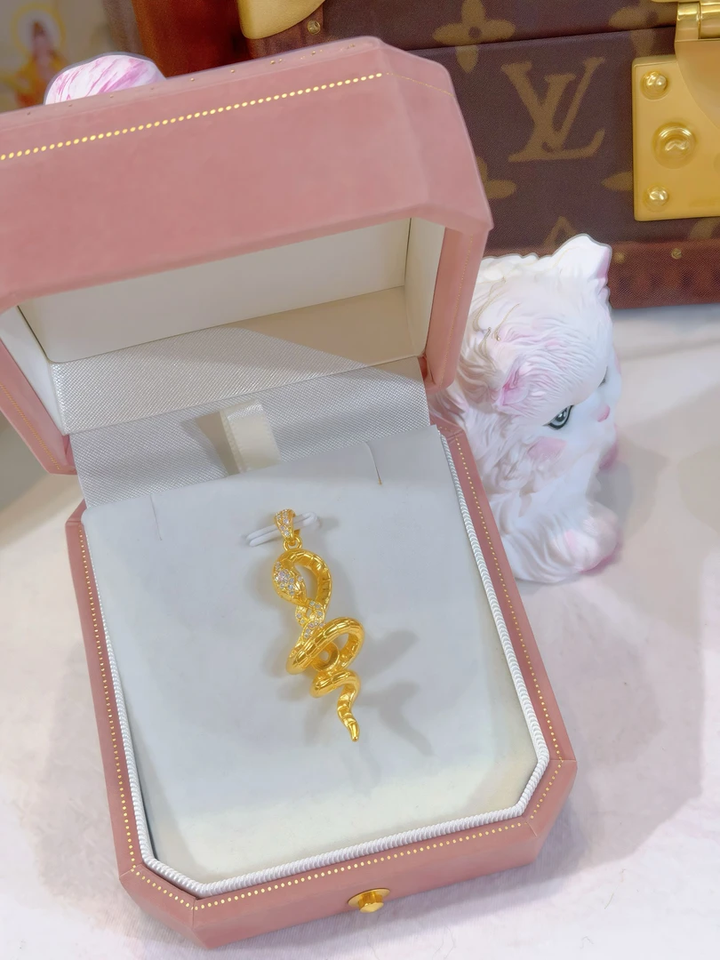 【苏妮法】足金999铜钱灵蛇吊坠古法镶嵌时尚优雅精致百搭精美女士