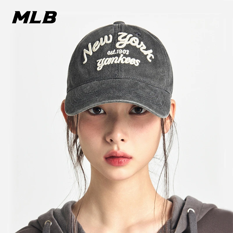 MLB韩国正品男女帽子水洗复古做旧破洞字母联名棒球休闲鸭舌帽