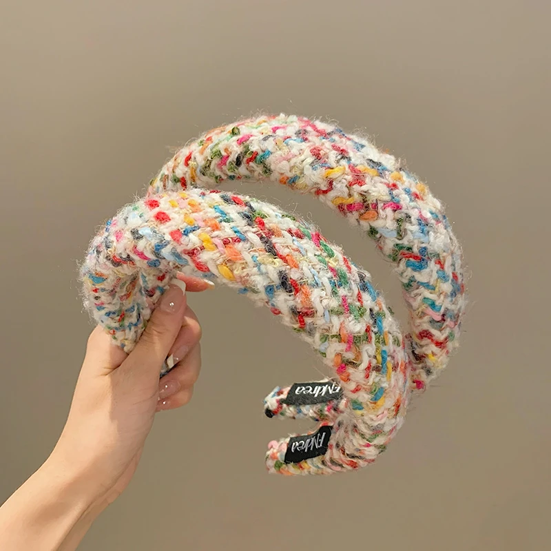 秋冬新款甜美彩色针织宽边少女发卡高颅顶百搭头箍时尚发饰合金材