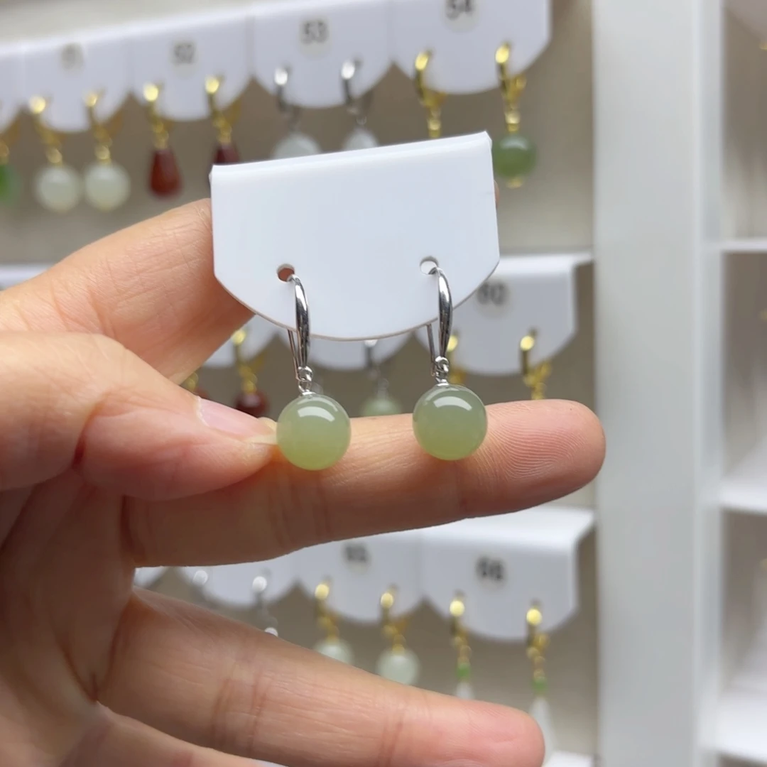 银S925镶嵌和田玉耳饰