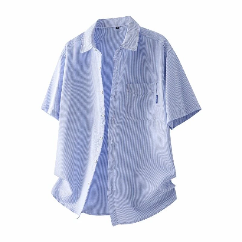 潮流透气男生韩版夏日条纹短袖衬衫青年休闲款