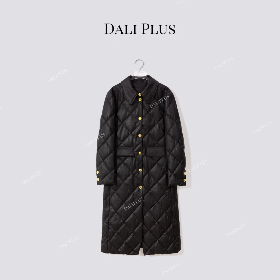 DALI PLUS“长款黑曼巴”100绵羊皮长款黑金鹅绒服羽绒服-D5MM3062