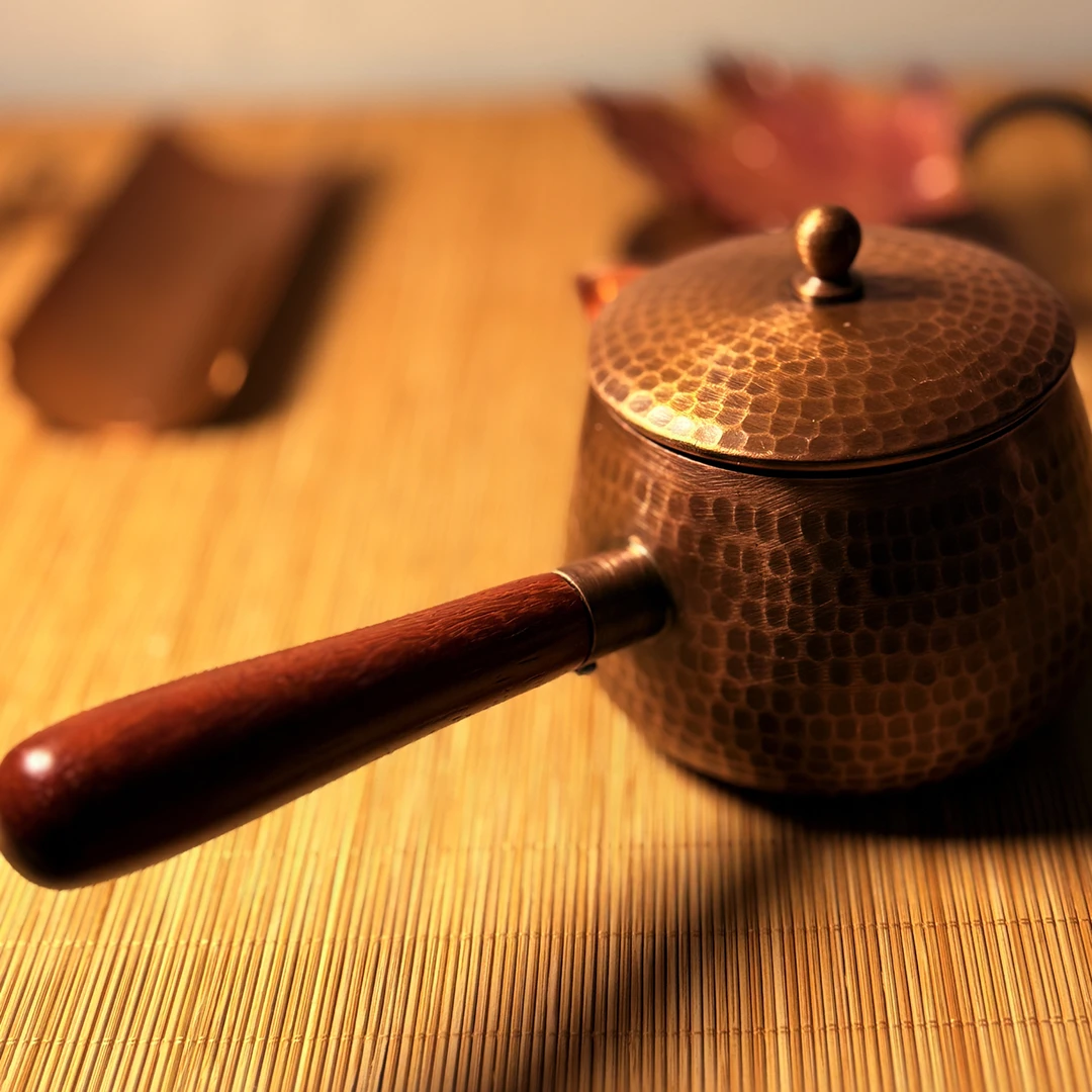 【大苏铜壶27】纯手工紫铜壶马蹄款带盖木手把锤纹锻打罐罐茶煮茶壶