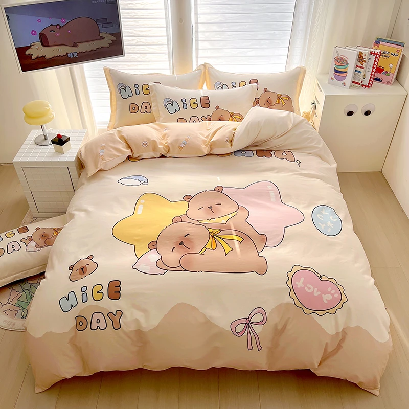 卡通卡皮巴拉全棉四件套纯棉儿童亲肤被套床笠床单四季款被罩床品