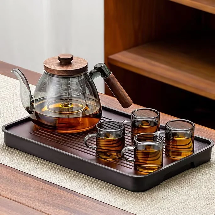 玻璃煮茶壶电陶炉养生壶套装胡桃木泡茶壶新款家用煮茶器烧水壶