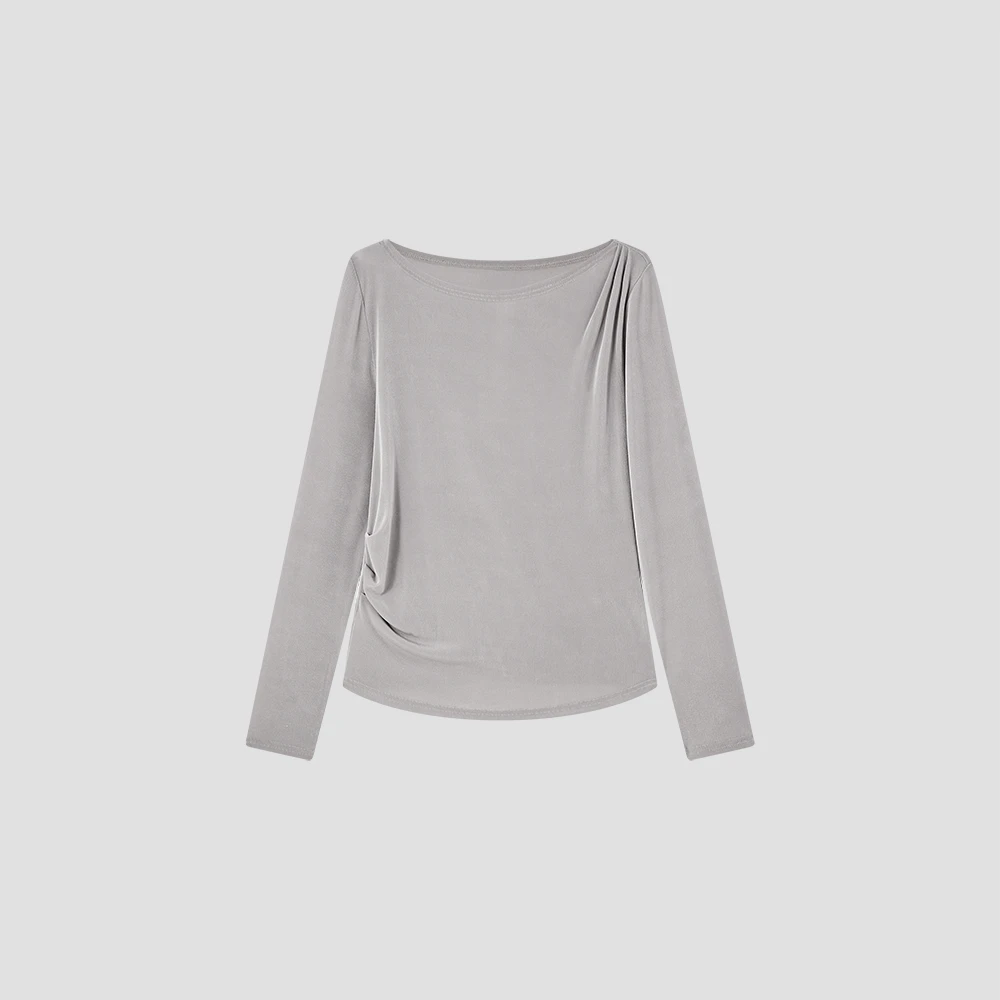 【小禾】“褶皱诗”醋酸凉感交叉一字领斜领褶皱打底25WS101