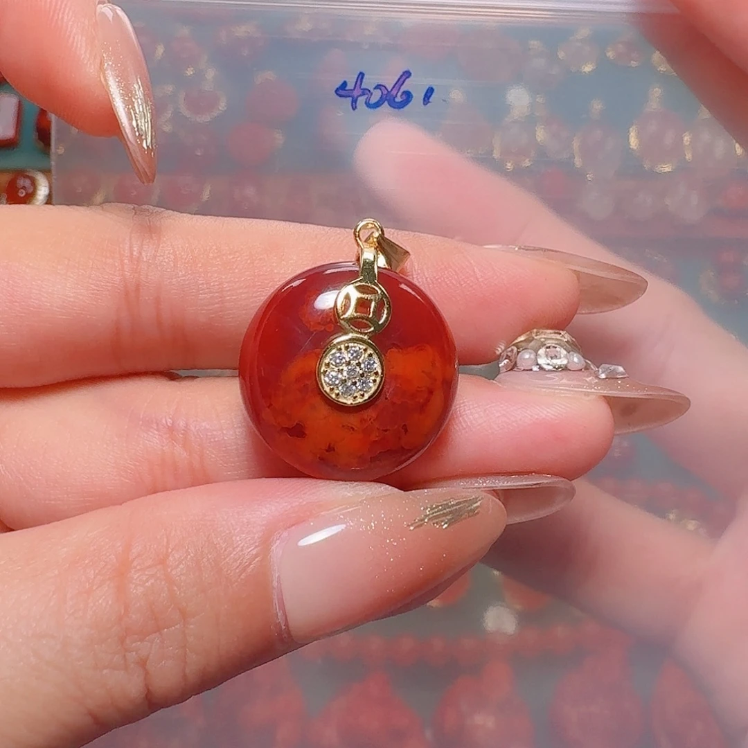 南红玛瑙银S925镶嵌吊坠