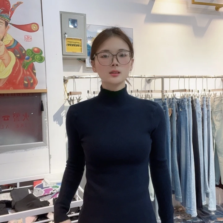 棉黑色高领毛衣打底