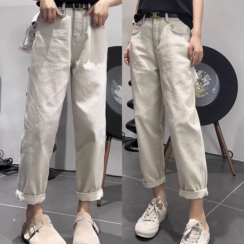 梨形身材薄款高腰宽松显瘦春秋休闲百搭时尚女装哈伦牛仔裤6350#