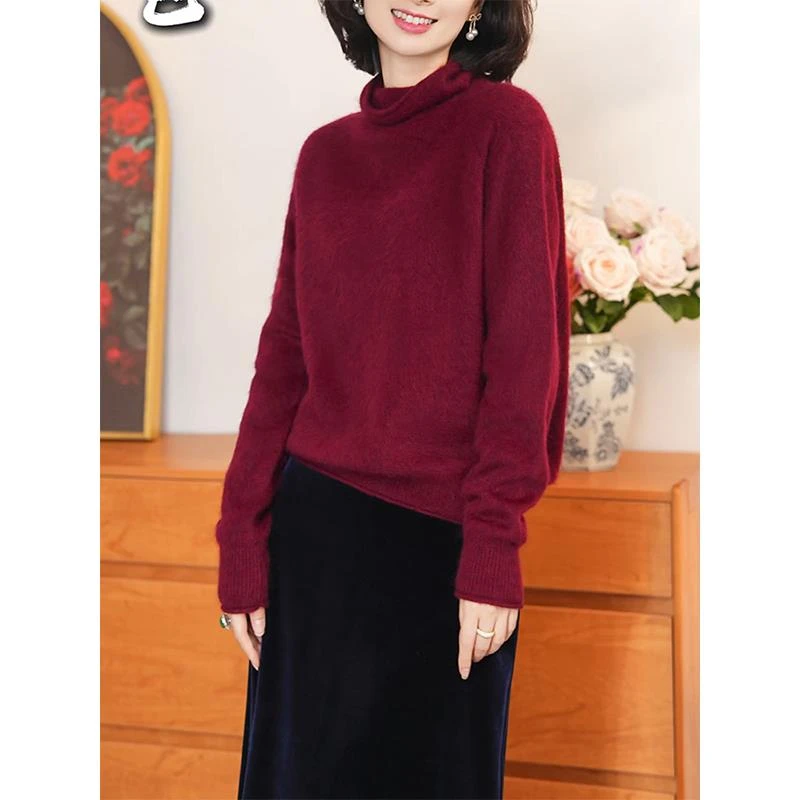 红色高领内搭打底衫上衣女2025秋冬季时髦洋气修身显瘦针织衫毛衣