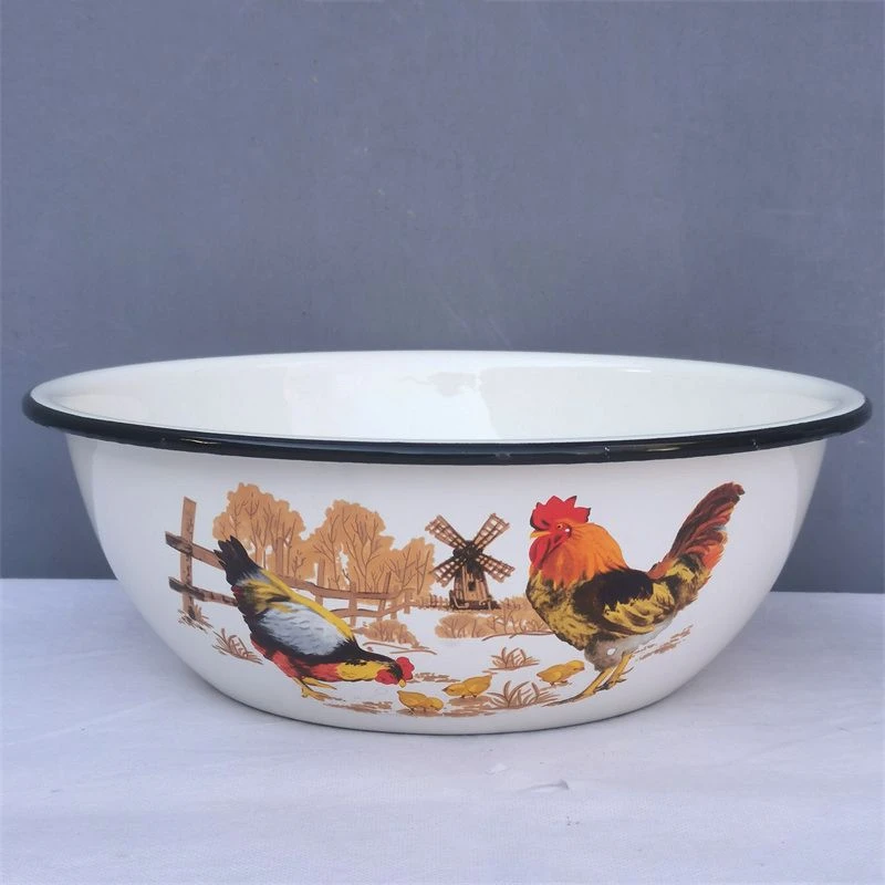 30厘米特厚大公鸡搪瓷面盆1个