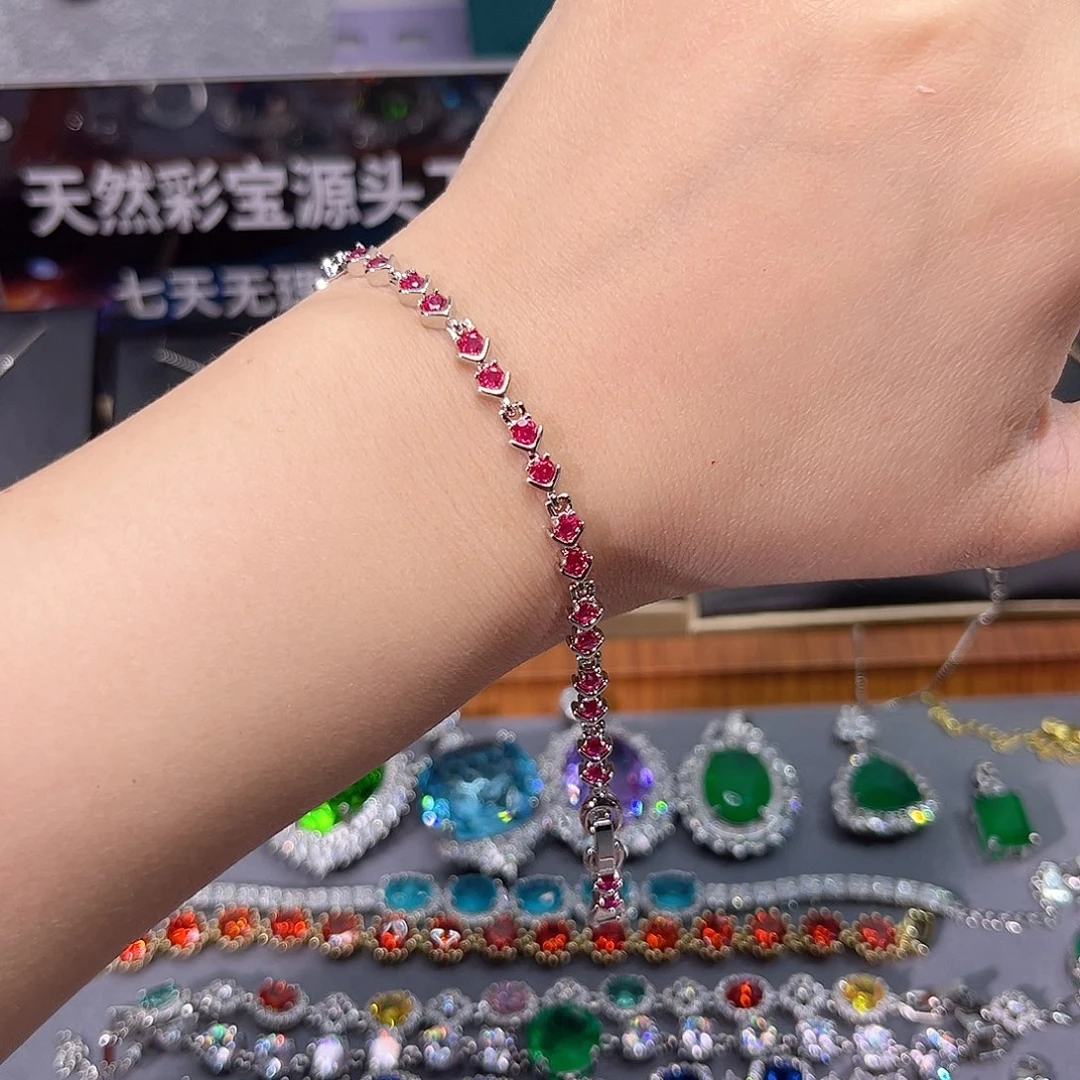 手链银S925镶嵌红宝石m 97