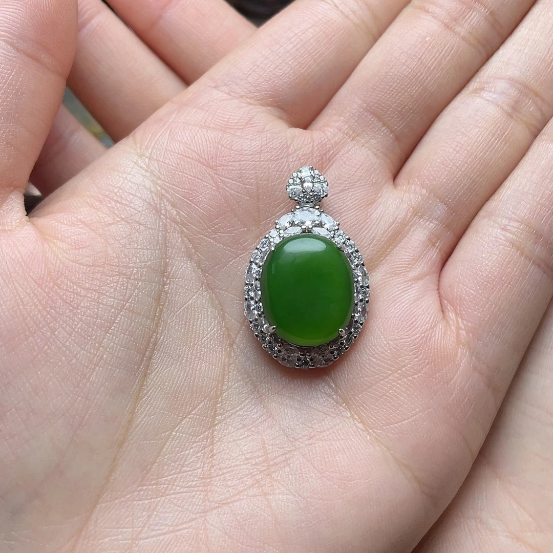 和田玉（碧玉）银S925镶嵌吊坠(赠链)戒指