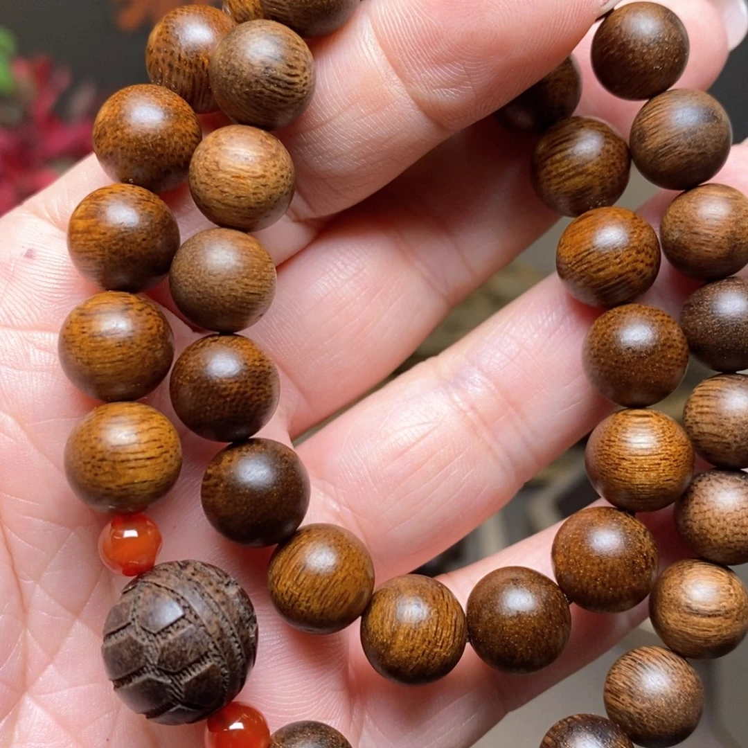 沉香手串越南芽庄紫棋金丝玉化1.0➕黄棋沉香木雕