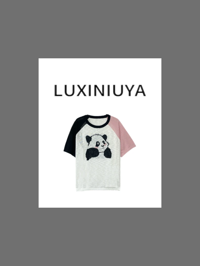 【LUXINIUYA】 熊猫T 夏季新款显瘦时尚百搭插肩袖上衣#CX3304