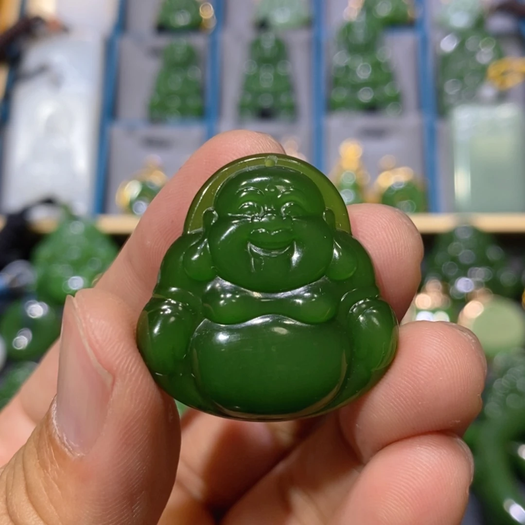 【闪购商品】和田玉吊坠(不含链)未镶嵌俄七红皮菠菜绿佛公30/6