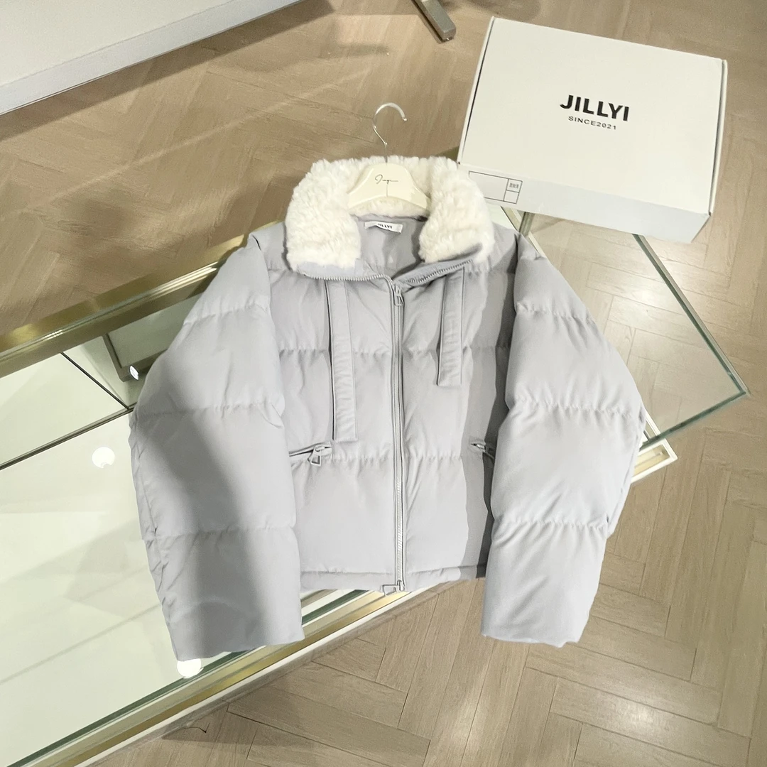 JILLYI【冬季海岸】淡蓝色休闲风百搭轻奢拼毛茸领羽绒服